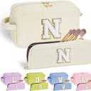 YOOLIFE Initial Travel Makeup Bag Cosmetic Bag - Teen Girl Gifts Trendy Stuff Friend Birthday Gifts for Women Teen Girl Kids (Off White)