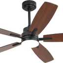 Ceiling Fans with Lights and Remote - 52 Inch Flush Mount Ceiling Fan with Noiseless Reversible DC Motor Timer LED Ceiling Fan for Bedroom Living Room Dining Room, Black