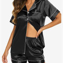 Ekouaer Silk Pajama Sets Womens 2 Piece Satin Pjs Short Sleeve Sleepwear Soft Cozy Button Down Loungewear Shorts Size M