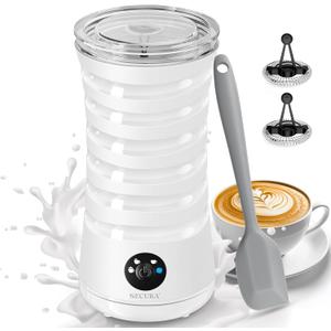 Secura Electric Milk Frother, Automatic Milk Steamer, 4-IN-1 Hot & Cold Foam Maker-8.4oz/240ml Milk Warmer for Latte, Cappuccinos, Macchiato with Silicone Spatula, Silent Operation & Shut-off (White)