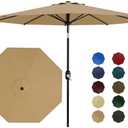 ChicCoutured 9Ft Patio Umbrella - 8 Sturdy Ribs Outdoor Table Umbrella with Crank Lift & Push Button Tilt - Market Umbrella for Pool, Deck, Yard, Garden - Tan