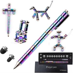 Fidget Pen for Adults Kids,Fidget Toy Decompression Magnetic Metal Pen, Desk Toys Multifunctional Deformable Magnet Writing (Colorful)