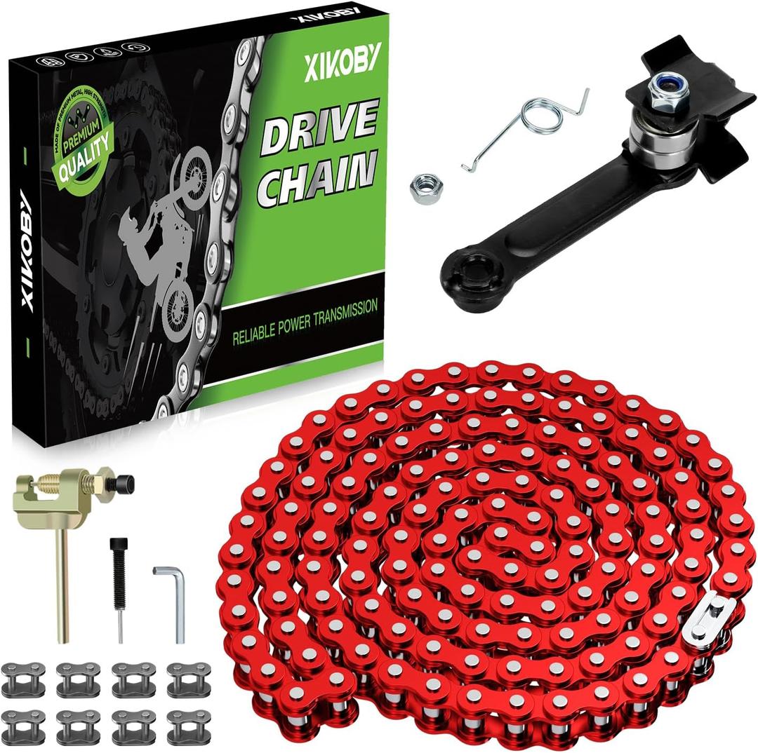 25H Chain 132 Link with Chain Tensioner Breaker Kit Compatible with Razor MX650 MX500 RSF650 SX500 Mcgrath Electric Dirt Bike MY1020 Motor Mini Pit Bike Rocket Scooter Motocross Moped Parts Red