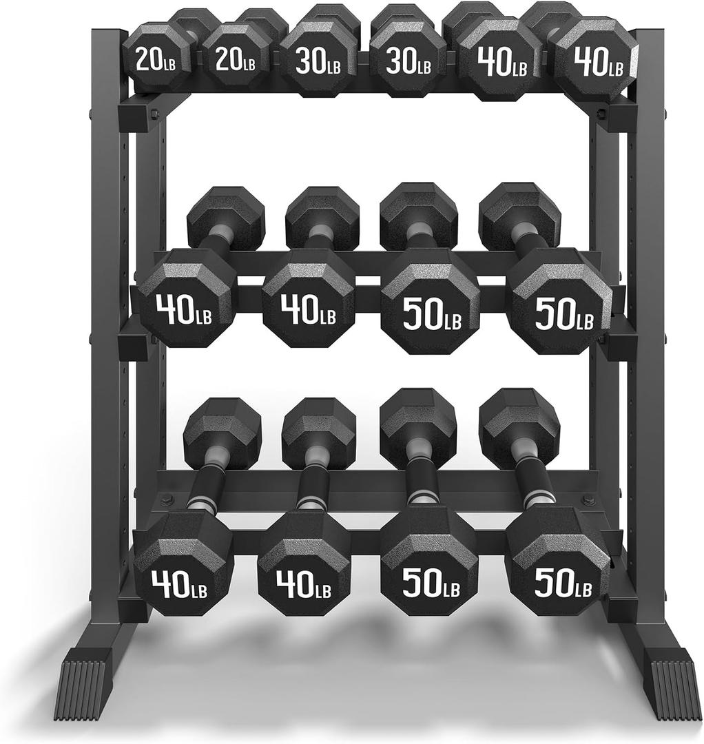 3-Tier Dumbbell Rack, 1100LB Capacity Adjustable Weight Rack for Home Gym, Heavy-Duty Weight Stand for Dumbbells Kettlebells & Weight Plates(Rack Only)