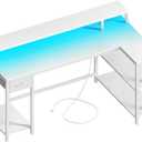 SUPERJARE 53 inch Reversible L Shaped Desk with LED Lights & Power Outlets, Computer Desk with Shelves & Monitor Stand, Gaming Desk with Drawer, Home Office Desk Corner Desk, PU White Drawer