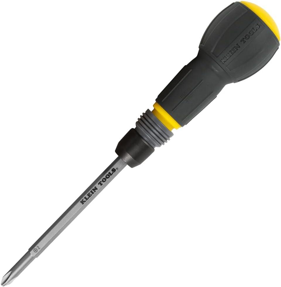 Klein Tools 32960A Fastbit Tru-Grip Screwdriver, Ball-Style Handle with Quick-Release Collar, #2 Phillips and 6 mm Slotted Double-Ended Bit, 1/4-Inch Bit Compatible