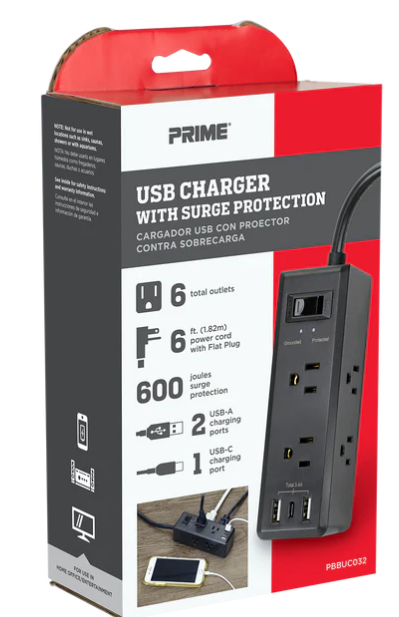 PRIME USB CHARGER WITH SURGE PROTECTION PBBUC032