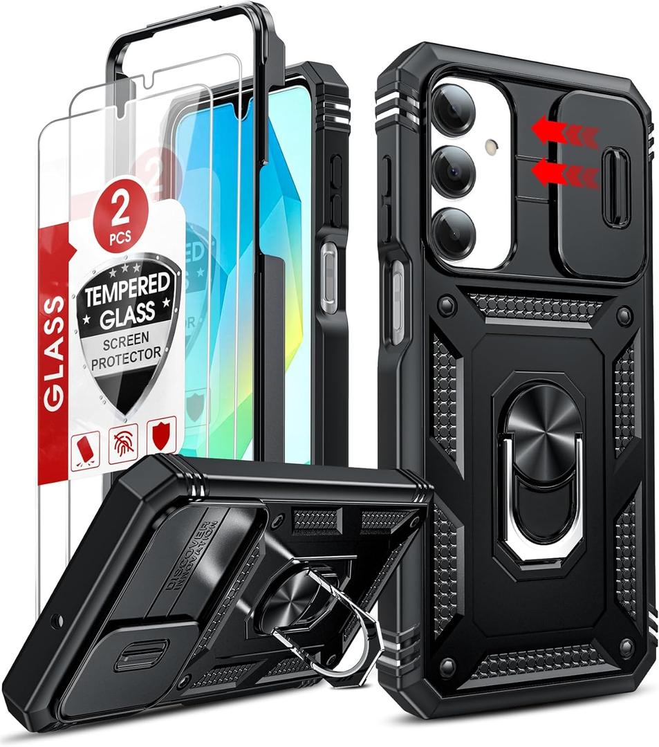 LeYi for Galaxy A16-5G Phone Case: Galaxy A16 5G Screen Protector [2 Packs] with Camera Cover, Military-Grade Heavy Duty Protection Cell Android Basic Funda para Samsung Galaxy A 16 5G Phone, Black