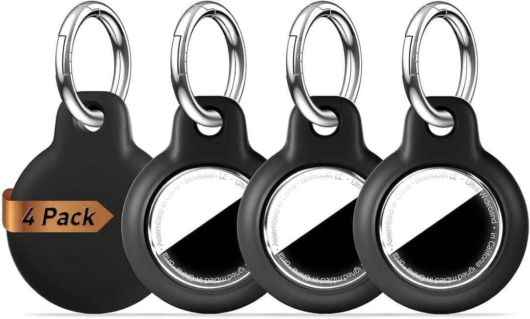 MOLOSLEEVE 4-Pack Waterproof Holder for AirTag 2nd & 1st Gen, 4 Black | Full-body waterproof and shockproof holder with secure keychain for keys, luggage, bags and dog collars
