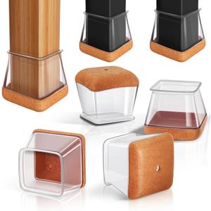 PISAO 24 Pcs Chair Leg Floor Protectors Square, Silicone Chair Leg Protectors Caps Covers for Hardwood Floors, Furniture Pads Sliders with Wrapped Felt Bottom Medium (Fit:3/4"~1-1/8")