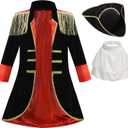 GRAJTCIN Colonial Costume Boys Revolutionary War Costume Kids 18th Century Historical Halloween Costume (3-4Y, Napoleon Black)