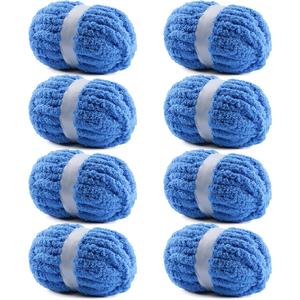 8 Pack Chunky Yarn for Hand Knitting - #10 Super Bulky Chenille Yarn, Fluffy Jumbo for Thick Hand-Knit Blankets, Scarves 25 Yds 7.94 Oz Each Skein (8, Sky Blue)