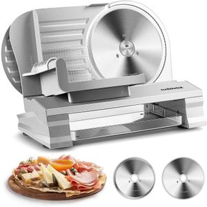 CUSIMAX Meat Slicer for Home with 1-20mm Adjustable ThicknessElectric Deli Slicer for Food Tray,Two 9" Stainless Steel Blades and Removable Food Carriage,Easy for Cut all Foods