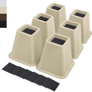 ANNKUT 6 Inch Heavy Duty Bed Risers, Furniture Risers for Desk, Chair, Table or Sofa, Couch Lift Risers, Supports up to 2200 lbs per Leg(6 Pack Beige)