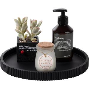 Silicone Bathroom Tray Round Kitchen Counter Organizer Decorative Vanity Accessories Coffee Table Decor for Perfume, Candle, Soap Dish, 10 Inch, Black