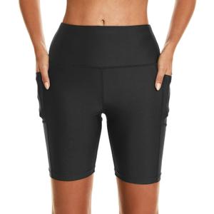 HODOSPORTS Women's 7'' Swim Shorts UPF 50+ High Waisted Board Shorts with Pockets Liner Quick Dry Swimsuit Bottoms Black 3XL