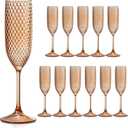 12 Pack Plastic Champagne Flutes - Rose Gold Goblet Glasses, Unbreakable Wedding Toasting Diamond Wine Crystal Cups, Clear Drinking Glasses 5.5 OZ for Bridal Shower