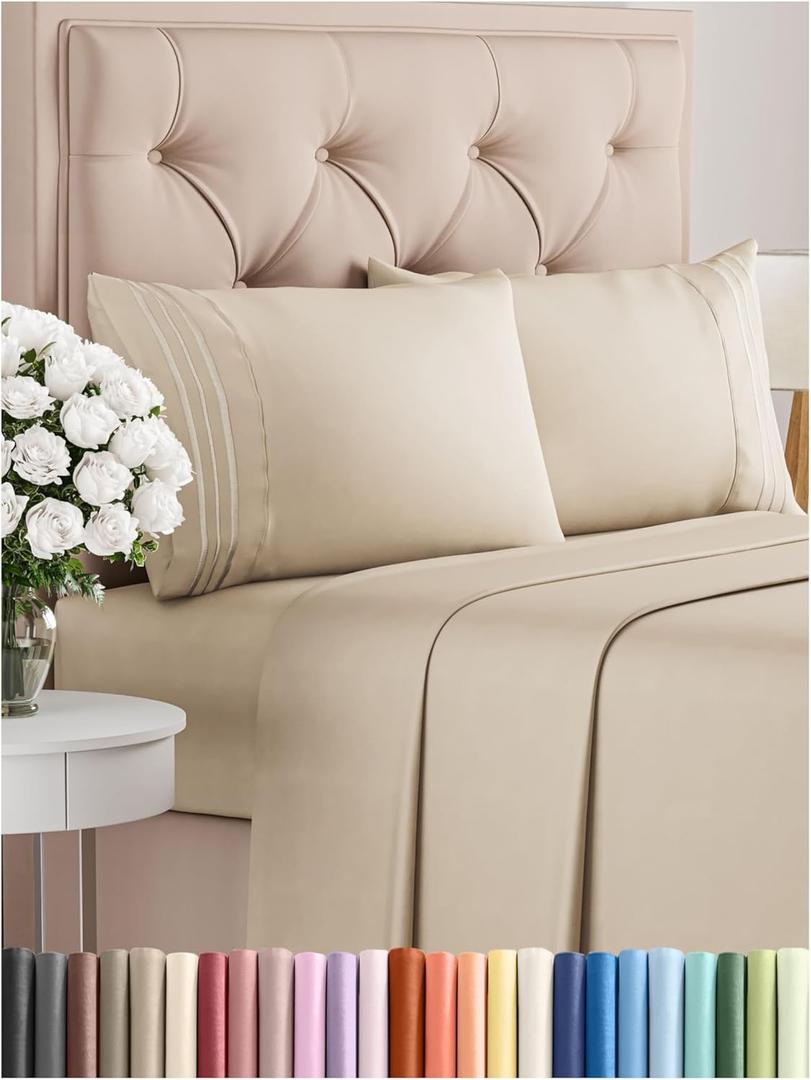 Cal King Size 4 Piece Sheet Set - Comfy Breathable & Cooling Bed Sheets Set - Hotel Luxury Bedding for Women, Men, Kids & Teens - Deep Pockets, Easy-Fit, Super Soft & Wrinkle Free - Oeko-Tex - Wheat (California King, 13 - Wheat)