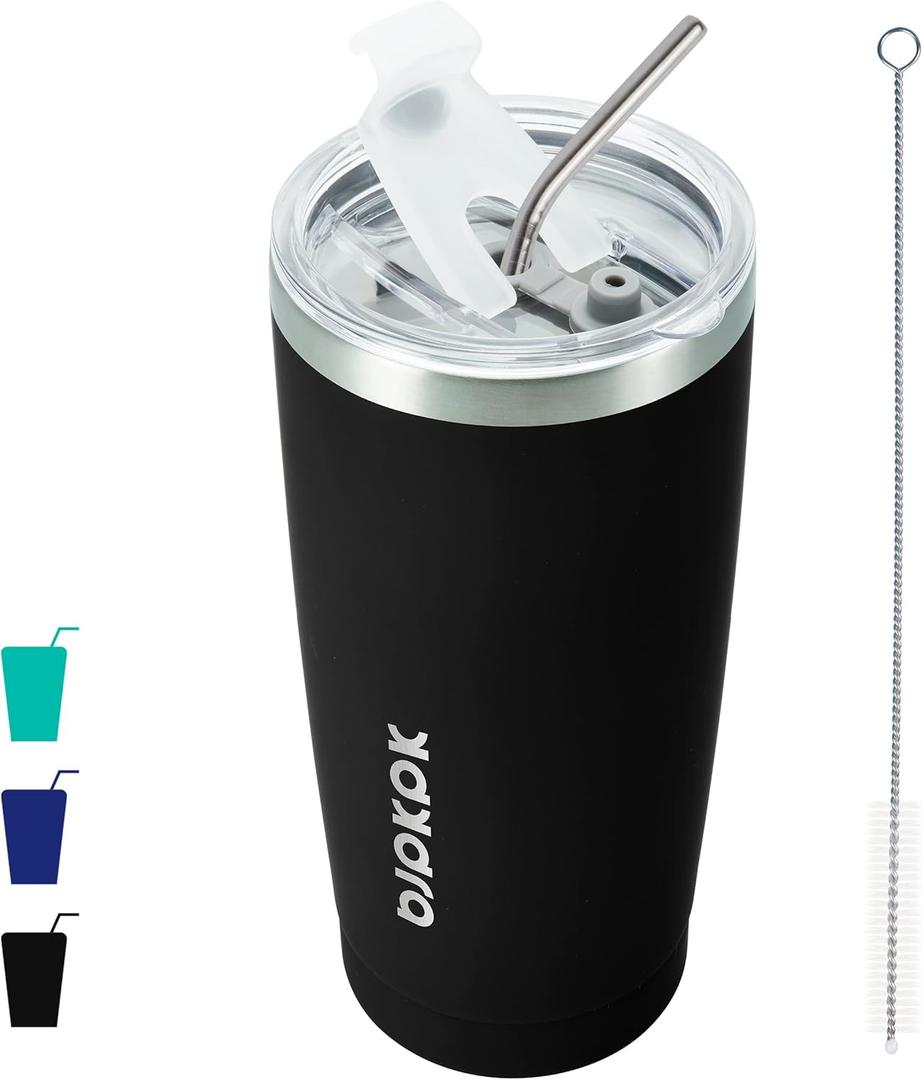 BJPKPK Black Insulated Tumbler With Lid And Straw 20 oz Stainless Steel Tumblers Coffee Thermal Cup Black