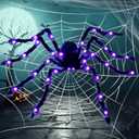 JOYIN Halloween Outdoor Decorations Light-Up Giant Spider, 5 Ft Large Black Hairy Spider with Purple LED for Yard Lawn Garden Halloween Outside Decor, Indoor Haunted House Prop and Scary Party Decor