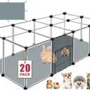 20 Panels Small Animals Playpen, 48" x 24" x 16" Transparent Pet Playpen with Waterproof Mat,Portable Plastic Enclosure Cage for Chicken/Guinea Pigs/Bunny/Ferrets/Hamsters/Hedgehogs Indoors Outdoor