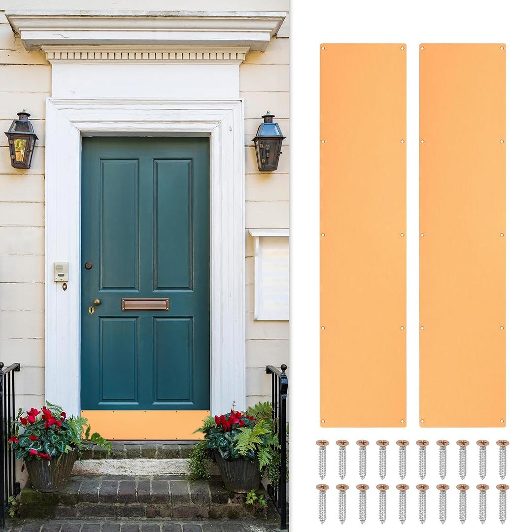 uxcell 2pcs Door Kick Plate, 6 x 28 Inches Anodized Aluminum Kick Plate Door Plate, 1.5mm (1/16 Inch) Thickness, for Exterior Front Door or Back Door, Copper Gold