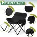 2 Pack Compact Camping Chairs Portable Folding for Outside with Carry Bag Lightweight Moon Chairs for Travel Picnic Hiking Beach Fishing, 600D Oxford, Supports 330lbs(Black), 27.17 x 17.72 x 17.72 inches