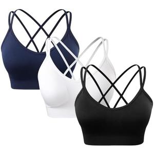 sicoozoe Women's Cross Back Sports Bra Padded Strappy Medium Support Yoga Bra for Workout Fitness 3 Pack M