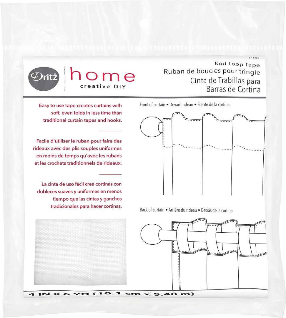 Dritz Home 44500 Woven Rod Loop Tape, 4-Inch x 6-Yards, White