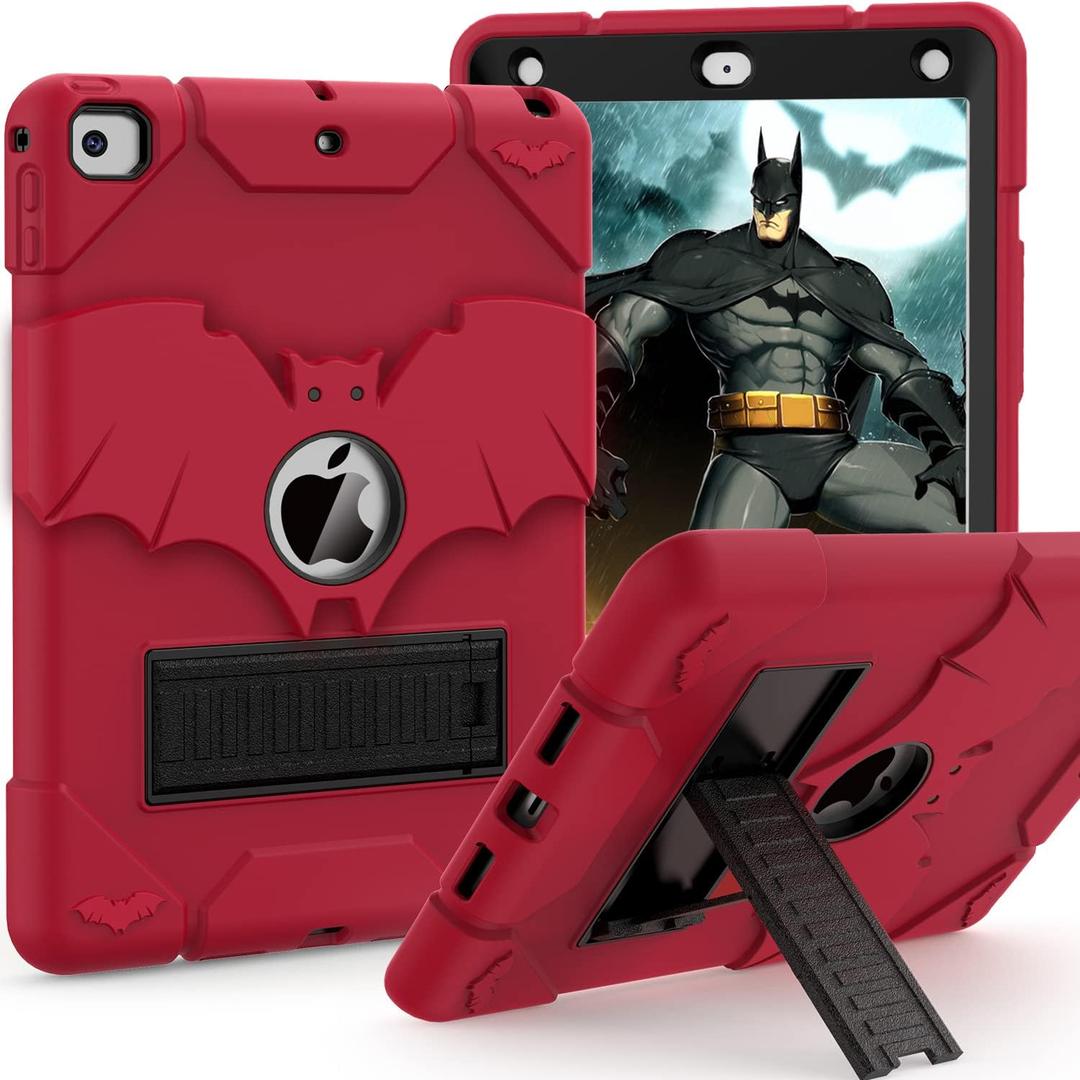 for iPad 6th/ 5th Generation Case 2018/2017, iPad Air 2 Case 2014, iPad 9.7 Inch Case, Heavy Duty Shockproof Rugged Protective iPad 5 6 Gen Cover with Kickstand for Kids Boys (Red+Black) (Red+Black)