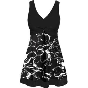 MiYang Women's Plus Size Printing Padded High Waist Swimdress (18-20, Texture) MiYang Women's Plus Size Printing Padded High Waist Swimdress (18-20, Texture)