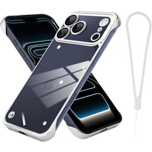 Phone Case, Compatible with iPhone 17 Pro, Transparent Electroplated Silver Phone Case, Frameless Design, with Camera Lens Protection.