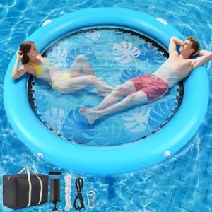 8ft Inflatable Water Hammock Round Floating Dock Large Float Ring Inflatable Raft for Adults Parties Floating Water Mat for Lakes, Pools, Oceans