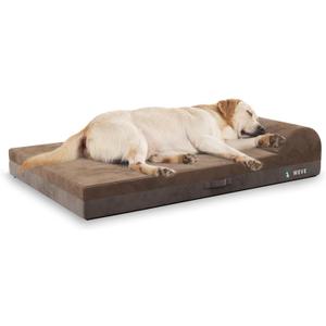 Orthopedic Dog Bed, 7.87-inch Thick Gel Memory Foam Pet Beds with Pillow, Durable Soft Flannel Fabric with Waterproof Liner & Removable Washable Cover Dog Beds for Medium Breed Dogs (Brown)