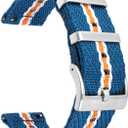 Military Nylon Watch Band Heavy Buckle 18mm 20mm 22mm 24mm Thick G10 Quick Release Premium Nylon Watch Bands Smart Watch Replacement Band Strap for Men Women (Blue White YellowSilver Buckle))