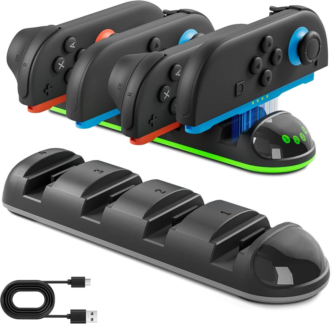 Switch 2 Controller Charger Dock, 4-in-1 Switch 2 Portable Charger Stand Station with USB Type-C Cord, Magnetic Design Fast Charging Accessories (Lying-flat 4)