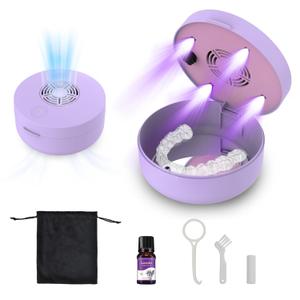 Voraiya UV Retainer Case with Fan, UVC Retainer Cleaner, Aligner Case Includes Vent Holes and Mirror, Portable Retainer Holder Box for Mouth Guard, Aligners, Night Guard, Purple