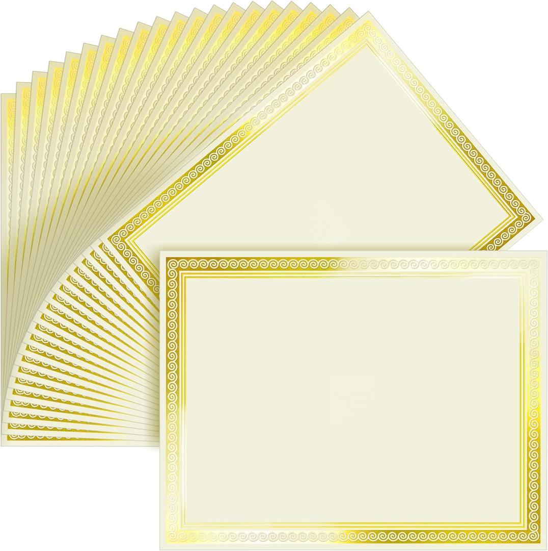SUNEE 50 Sheets Certificate Papers - Blank Gold Foil Border, 8.5x11 for Diploma, Certificates, Participation Awards, Document Cardstock Paper and Inkjet Printer Friendly (Ivory)