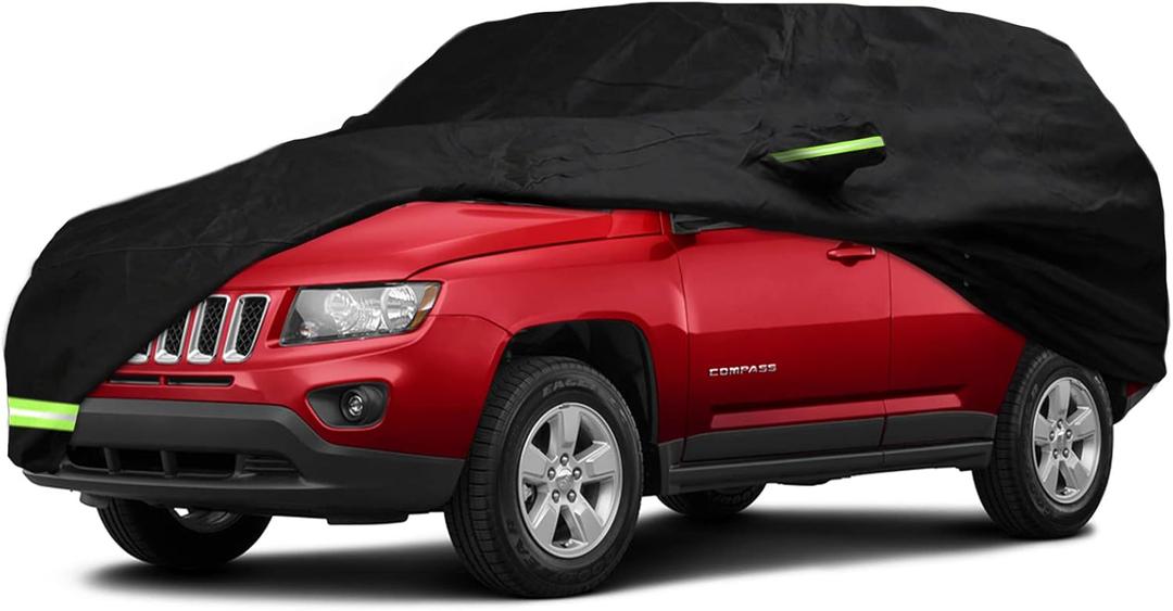 YIXIN Waterproof Car Cover for 2007-2026 Jeep Compass Car Cover 210T Covers Custom Fit 100% Waterproof Windproof Strap & Single Door Zipper (Black-for 2007-2024 Jeep Compass)