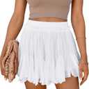 Women's Flowy Shorts Casual Linen Boho Ruffle Mini Skirts Pleated High Waist Cute Butterfly Skorts with Pockets Summer Trendy (X-Large)