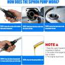 Fuel Transfer Pump, Gas Siphon Pump for Gasoline, Manual Hand Gasoline Transfer Pump for Fuel, Oil, Diesel, Water, Liquid, Fluid with 10 Ft PVC Siphon Hose, Brass, Pinch Clips and Gloves15mm
