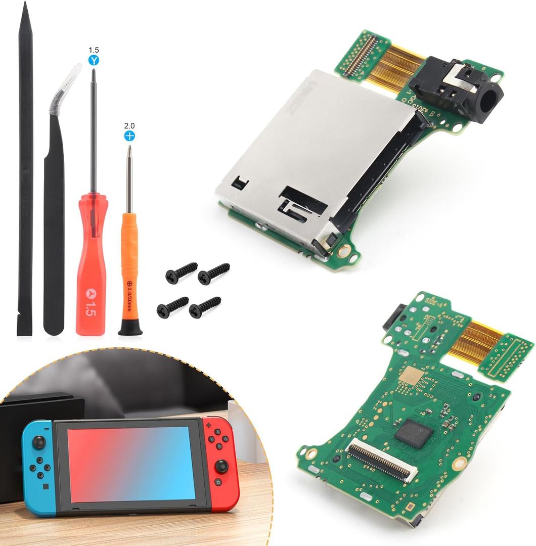 for Nintendo Switch Game Card Reader Replacement for Nintendo Switch HAC-001 Game Card Reader Cartridge Slot with Headphone Connector Accessories Parts (with Screws and Repair Tools)