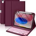 Hamile for iPad 11th 10th Generation Case with Keyboard - 7 Colors Backlit Wireless Detachable Folio Keyboard Cover with Pencil Holder for iPad A16 11-inch 2025 10th Gen 10.9 Inch 2022 (Dark Cherry)