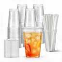 Kitchen Freshness 100 Pack 32 oz Clear Plastic Cups with Lids and Straws (EXP 01/01/36)