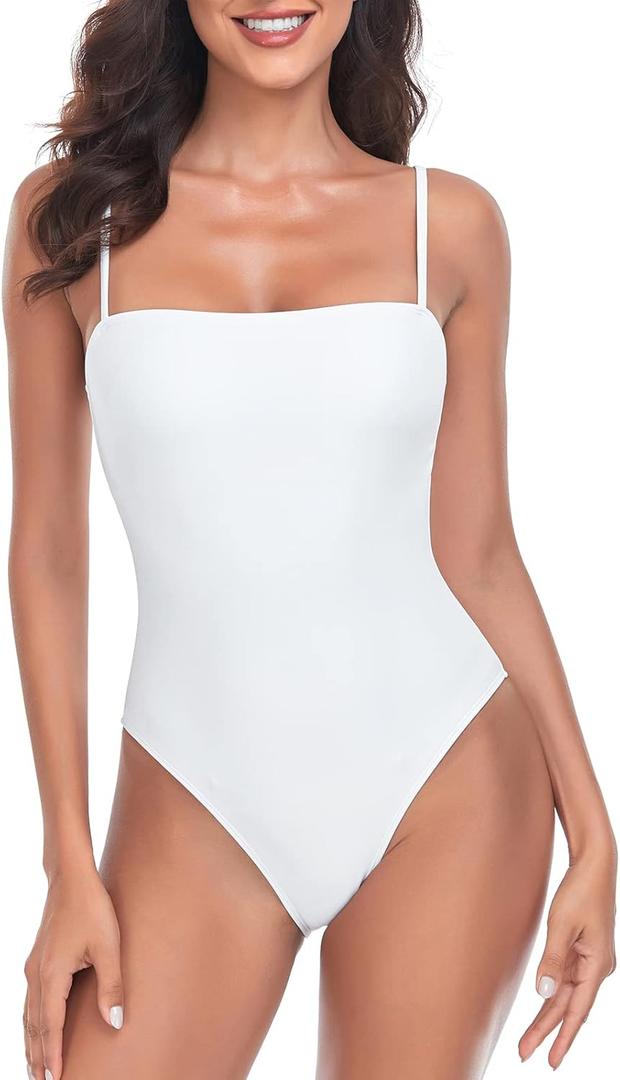 RELLECIGA Women's Bandeau One Piece Swimsuits (Medium, White)