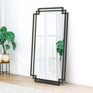 30" x 59" Large Wall Mirror for Decor, Black Decorative Mirror with Irregular and Rectangular Metal Frame, Black Large Bathroom Mirror Above Sink, Hang Vertically or Horizontally
