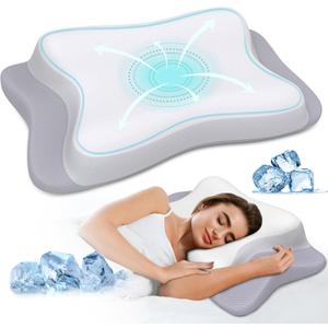 Ergonomic Memory Foam Neck Pillow with Cooling Case - Adjustable Orthopedic Contour Support for Side, Back, Stomach Sleepers