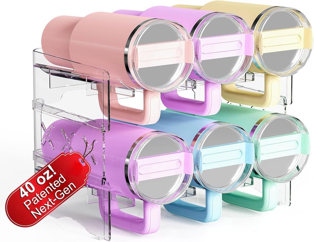 Reusable Stackable with Handle Compartment Water Bottle Tumbler Organizer for Stanley 40oz with Handle Cup, Larger Holder Stanley Cup Accessories for Pantry, Cabinet & Kitchen Organization and Storage