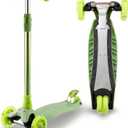 3 Wheel Scooter for Kids Ages 6-12,Kids Scooter with Light Up Wheels, Sturdy Deck Design, and 4 Height Adjustable Suitable for Kid Ages 3-12 (Green)