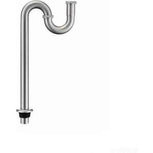 1-1/4 Inch Brushed Nickel Stainless Steel S-Trap Drain Pipe with Flange for Bathroom Sink, Floor Mounted
